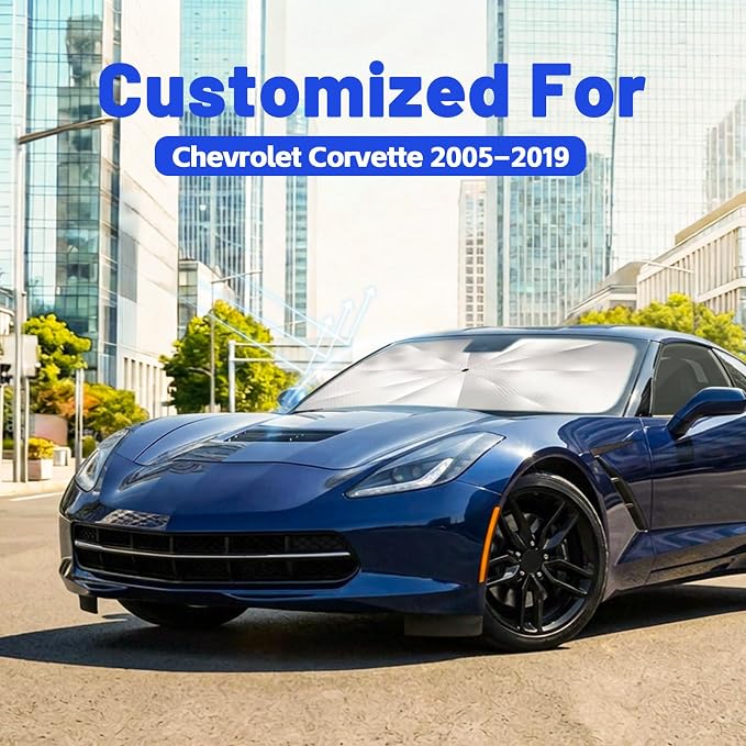 Windshield Sun Shade for Umbrella Chevrolet Corvette 2005-2019, 1:1 Fit | [Reflective Coated Fabric] Car Shades Sun Visor Keep Car Cool and Protects Interior, Sunshade Umbrella for Front Window - Image 2