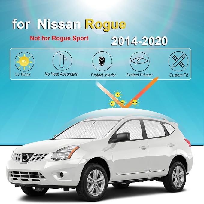KMF 8pcs Thicken Sun Shades for Nissan Rogue(Not Sport) 2014-2020 Accessories, Full Car Window Covers Sunshade for Windshield Side Rear, UV Block and Privacy Blackout for Car Camping Outdoor - Image 5