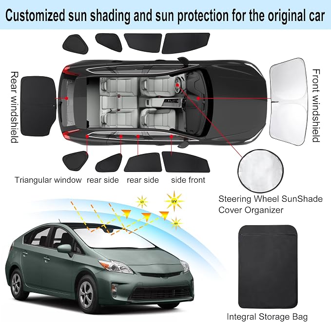 TINGLU Window Shades for Toyota Prius Hatchback 2010-2015 (Not for Prius C or Prius V) 10PCS Accessories Full Windows Rear Triangular Windshield Sun Shade Sun UV Rays Privacy Protection for Camping - Image 3