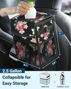 Capolo Car Trash Can with Lid, Leakproof Car Garbage Can Car Trash Bag | Waterproof, Trash Can for Car, 3 Mesh Pockets, Mini Hanging Vehicle Car Trash Bin, for Back/Front Seat (Flower,2.5 Gal) - Image 2