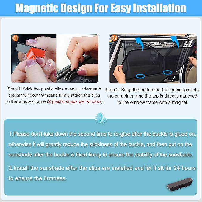 XCBYT 2019-2024 Camry Window Shades, 4-Pack Magnetic Cooling Privacy Mesh | Blocks heat for camping & baby sleeping. Front shades are partial for rearview mirror. Wait 24h for clips to set - Image 7