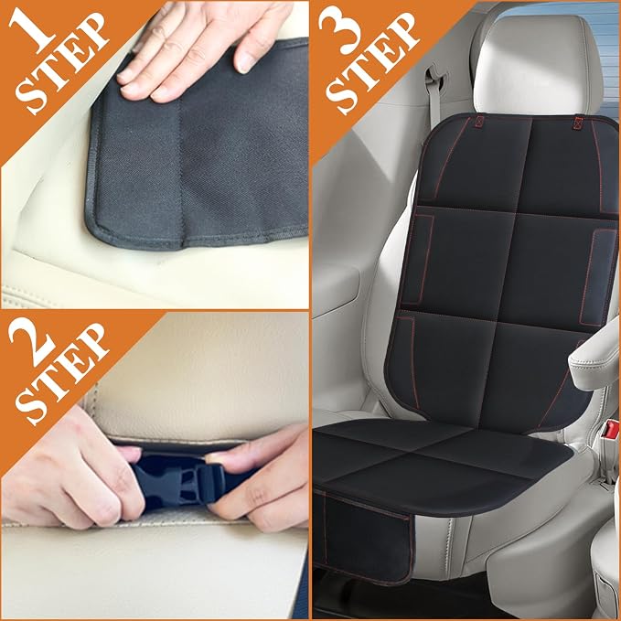 Car Seat Protector, Non-Slip Rubber Padded Backing Seat Protector for Child Seats, Waterproof Thickest Padding Car Seat Protector Under Baby Seat - No Imprint (Red-2pcs) - Image 6