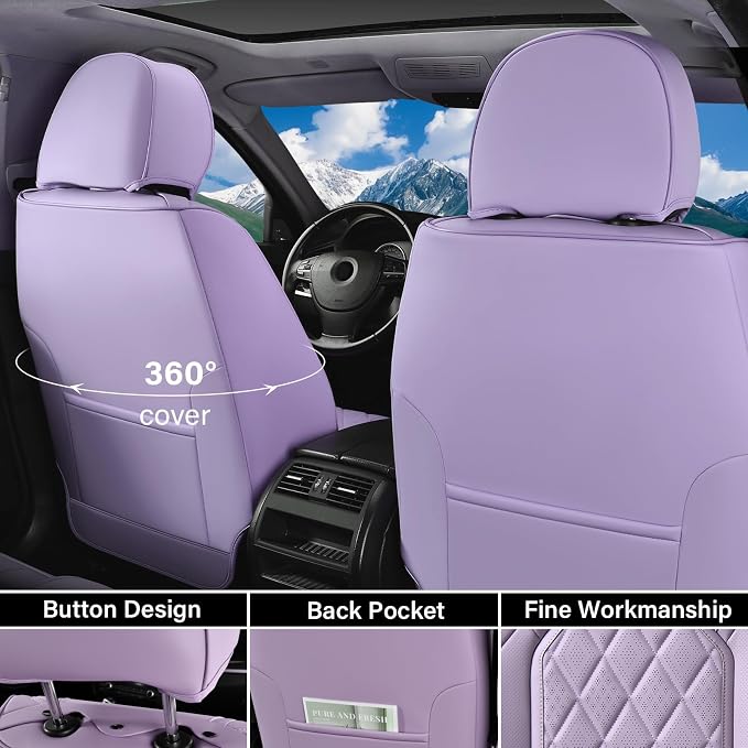 Coverado Car Seat Cover Front Seats, 2-Pack Luxury Faux Leather Seat Covers, Purple Car Seat Cover, Waterproof Car Seat Protectors, Driver Front Seat Cover Universal Fit for Most Cars, Purple - Image 2