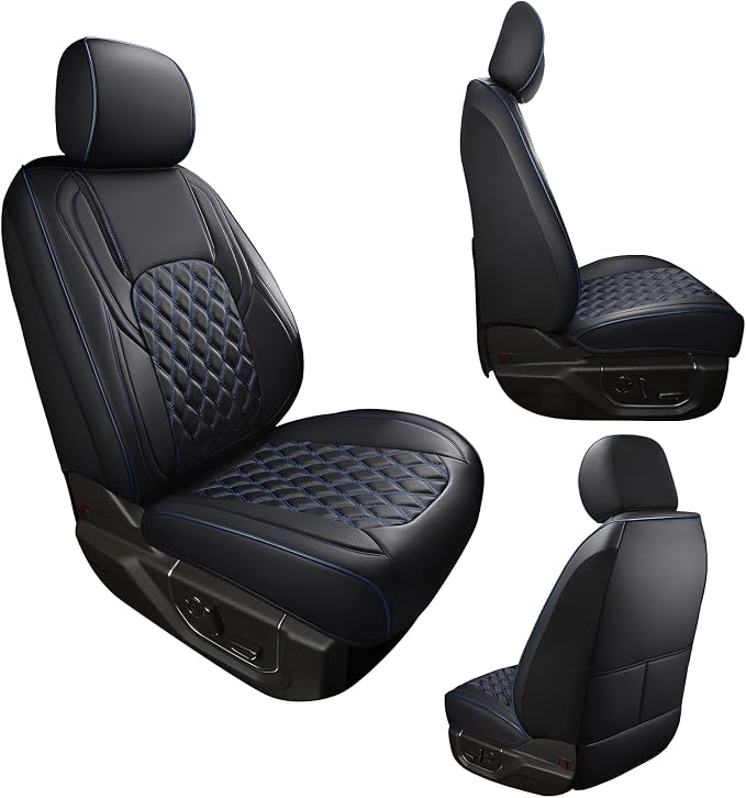 Huidasource Leather Car Seat Covers Fit for Toyota Tacoma 2016-2023 2022 2021 Full Coverage Seat Cover for Double/Crew Cab SR, SR5, Limited, TRD Pro, TRD Sport,TRD Off-Road (Front Pair/Black&Blue) - Image 8