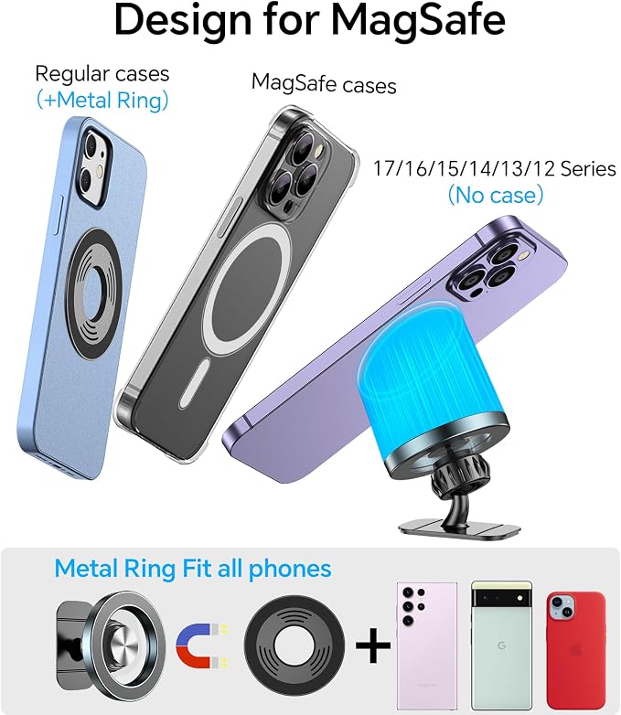 for MagSafe Car Mount, [Never Drop] Magnetic Phone Holder for Car Dash, HandsFree 360° Rotation Phone Mount [Strongest 3M Adhesive] for iPhone 15 14 13 12 & Mag Safe Case, Metal Gray - Image 7