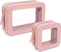 Makeup Bag Set of 2,Travel Toiletry Bag for Women, Small Cosmetic Bags Cute PVC Makeup Pouch for Purse Emergency Bag Car Accessory Bag for Girls (2Pack-Standard&Square, Light Pink) by LETGO