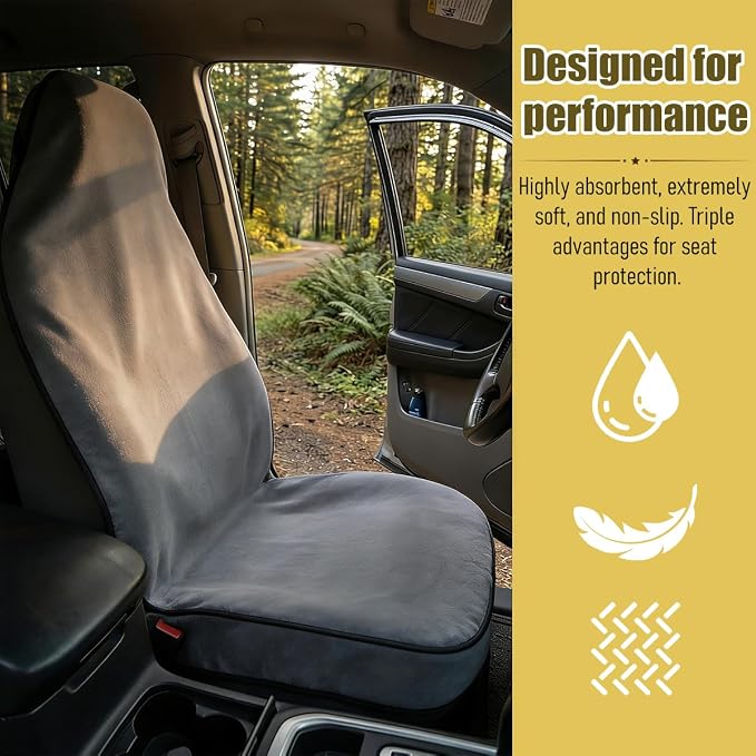 Car Towel Seat Cover, Waterproof Non-Slip Automotive Towel Protective Cover, Sweat-Proof Machine Washable Removable Carseat Vehicle Front Seat Mat Protector, Universal Fit (Gray) - Image 3