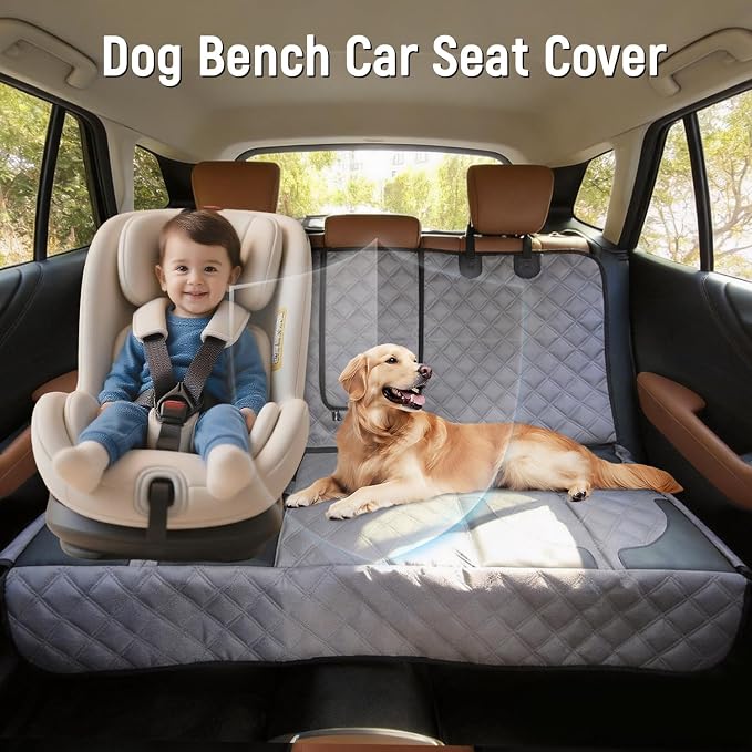 Pet Bench Seat Covers for Mid-Size Sedans and SUVs, Heavy Duty Nonslip Car Seat Protector for Child Car Seat, Waterproof Back Seat Covers for Dogs and Kids, Armrest & Seatbelt Access(Grey) - Image 3