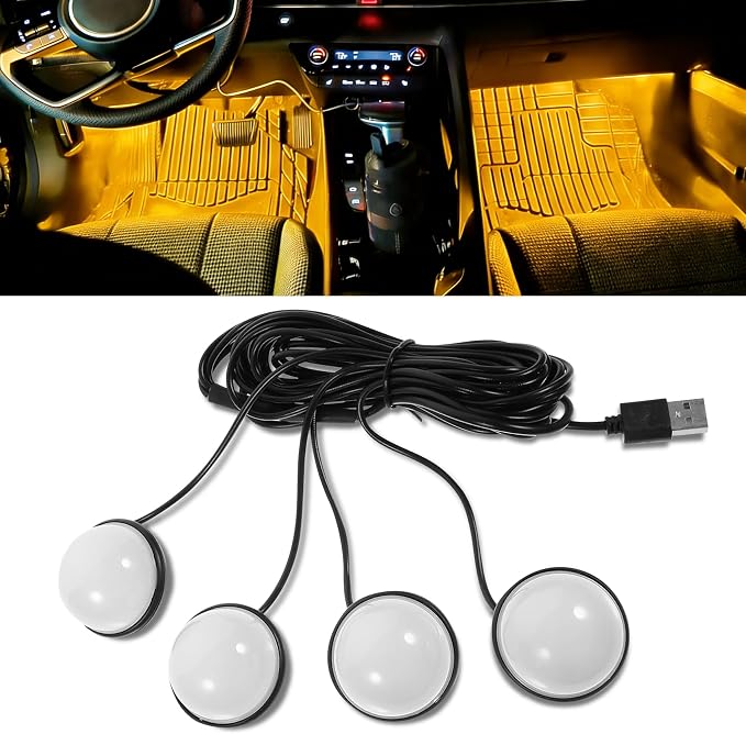 Car Interior LED Lights, Ambient Lighting Car Interior, Automotive Ambient Neon Light Kit with USB Port, Auto Accessories 4 in 1 Automotive Decoration Lighting for RV, Truck, Sedan (Yellow) by Unknown
