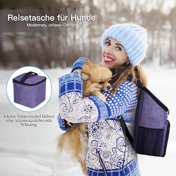 BAGLHER丨Dog Travel Bag, Airline Approved Pet Supplies Backpack, Dog Travel Backpack Accessories Set with 2 Silicone Collapsible Bowls and 2 Food Baskets. Purple - Image 7
