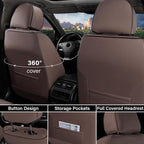 Coverado Leather Car Seat Covers Full Set, 5 Seats Waterproof Seat Covers for Cars Front and Rear Seat Cushions Protectors Universal Fit Most Vehicles (Bronw&Beige) - Image 6