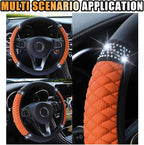 JOYCOURT 15 Inch Bling Soft Leather Car Steering Wheel Cover, Orange | Colorful Rhinestones Design, Auto Elastic Protector for Women Girls, Crystal Diamond Car Accessories for Most Cars, SUVs - Image 6