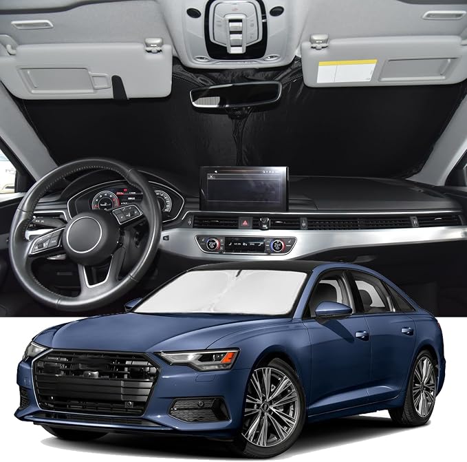 Windshield Sunshade for Audi A6 2019-2025 2026 Sun Shade Windshield | Upgrade 4 Layers Blocks UV Rays Custom Fit A6 Car Window Shade Front Windshield Keep Cool Foldable Car Accessories by ZOIBVCARSUNSHADE
