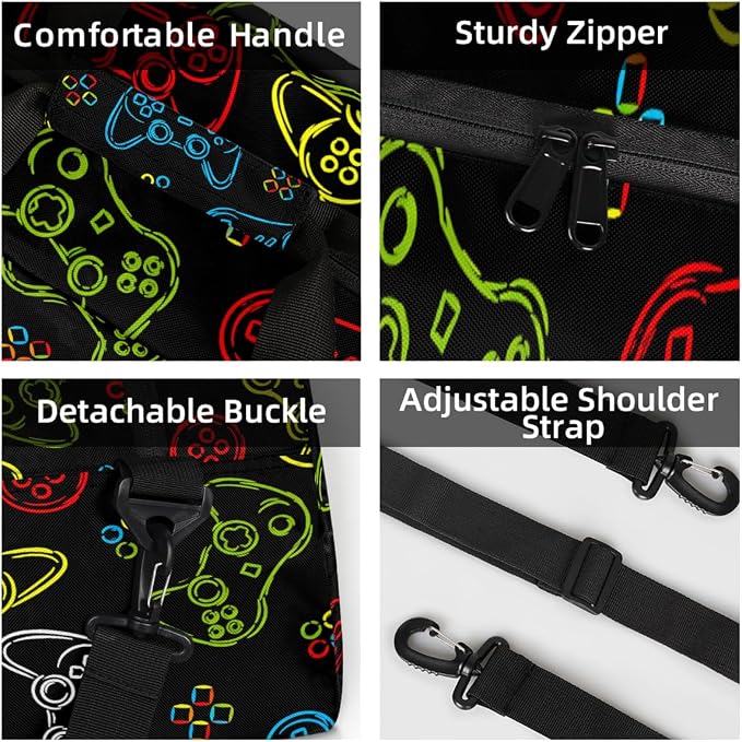 Gym Travel Duffle Bag for Boys - Kids Overnighter Weekend Bag with Front Zipper Pocket for School Practice, Video Games Teens Carry-On Size Sleepover Bags - Image 3