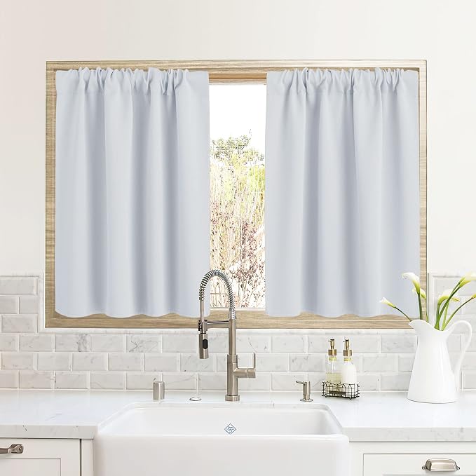 RYB HOME RV Curtains for Camper Windows, Mini Small Curtain Tiers | Thermal Insulated,Sunlight Heat Light Blocking,Privacy Portable Curtains for Travel Trailer,W34 x L24,Greyish White,2 Panels by RYBHOME