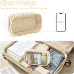 Fammart Clear Travel Makeup Bag for Women, TSA Approved Checkered Cosmetic Bag Make Up Car Organizer Case with Zipper, Large Waterproof Pouch Purse Toiletry Bag for Skincare, Brushes Travel Essentials - Image 3