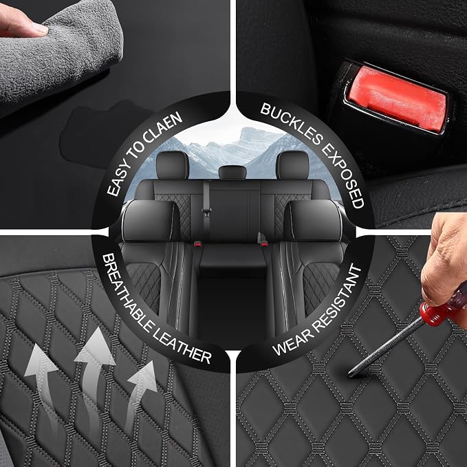 Seat Covers for Silverado/Sierra| Waterproof Leather Pickup Truck Custom Seatcovers Full Set for Chevy Silverado GMC Sierra 2014-2018 1500, 2015-2019 2500HD 3500HD Crew Double Extended Cab - Image 6
