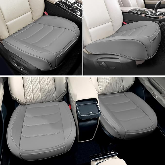BOPUOVRE Car Seat Cover for Luxury & Comfort PU Leather | Anti Slip Full Wrap Protection Storage Pocket Bottom Cushion Universal Fit 95% Vehicles Gray 1 Piece - Image 2