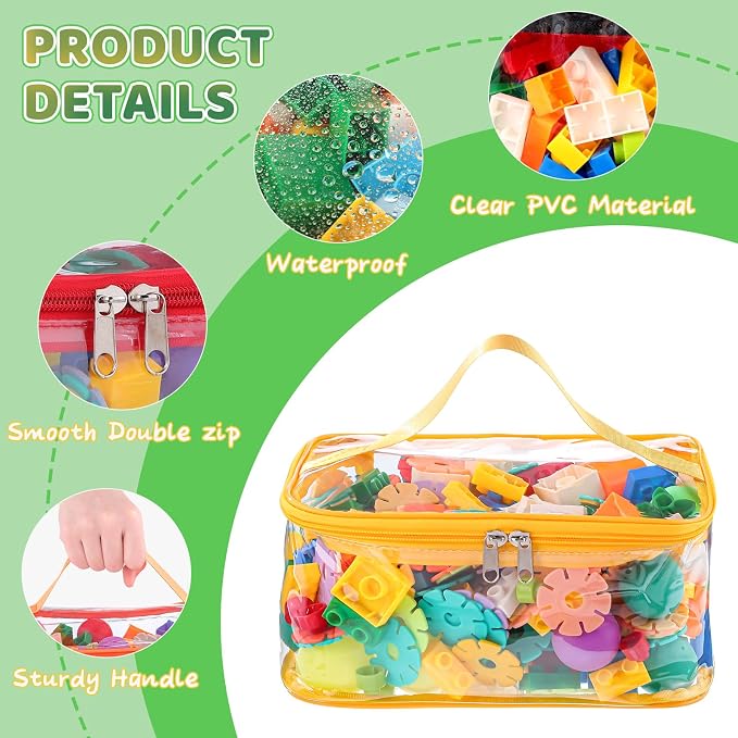 4 Pack Clear Toy Storage Bags, PVC Waterproof Toy Organizer, Colorful | Waterproof PVC, Transparent View, Reusable Zip Bags, Label Tags, for Blocks, Puzzles, Board Games, Travel and Home Storage - Image 3