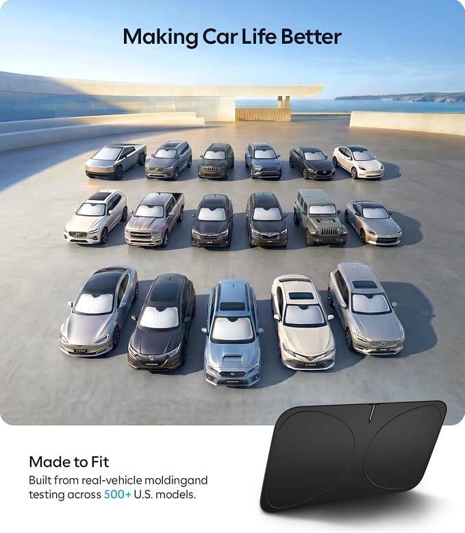Wigoo Windshield Sunshade X-Large(69"x38") | Better Coverage with Adjustable Center, 100% Light Blocking, Cooling Tech Durable Fabric, Includes Storage Bag, Odor-free - Image 8