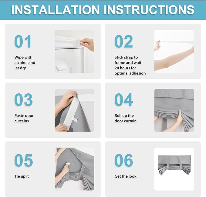 RYB HOME Blackout Door Curtain Kitchen Window Curtains, W34 x L40, Grey | Self Adhesive, Privacy, Thermal Insulated, For Patio Kitchen Front Entry Front Back Door Glass Window, Renter Friendly - Image 3