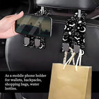 Car Seat Headrest Hook, Universal Leather Cute Hanger Holder Hook, Storage Organizer Interior Accessories for Purse Bags Handbag Black Cute Bats Moon - Image 2