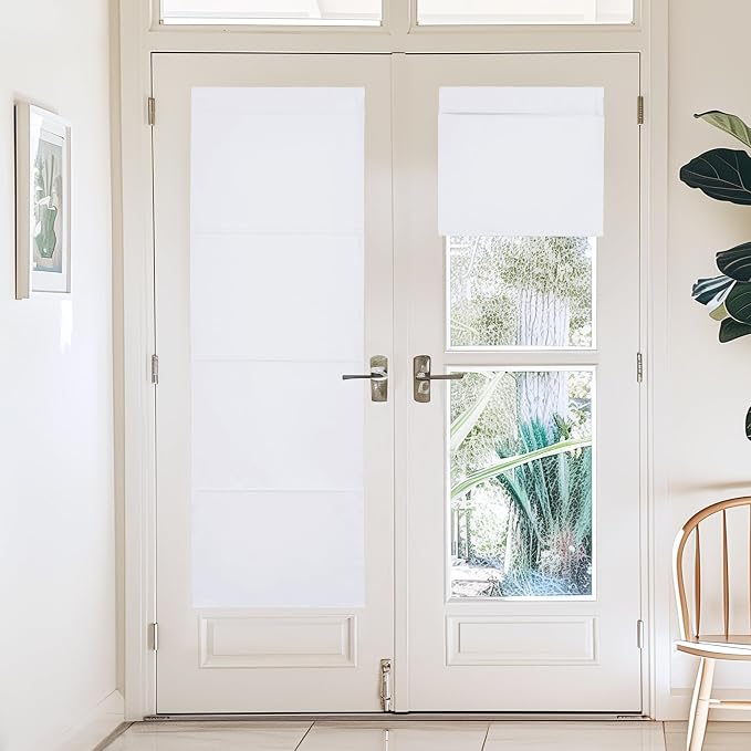 NICETOWN White Magnetic Door Roman Shade for French Glass Window | Thermal Insulated, French Front Door Window Covering, Roman Roll Up Shade for Patio Glass, 27 x 72 inch Long, 1 Panel by NICETOWN