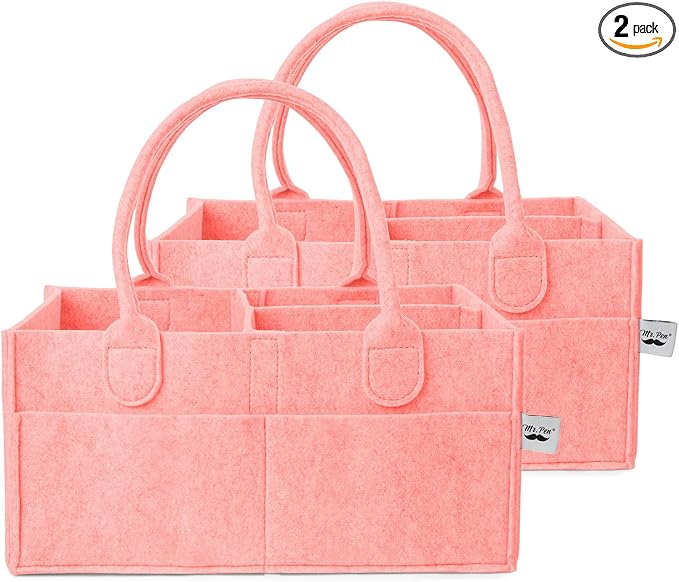 Mr. Pen- Baby Diaper Caddy Organizer, 2 Pack, Pink | Nursery Storage Bin and Car Organizer for Diapers and Baby Wipes by MrPen