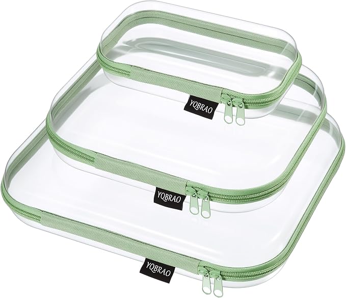 YQBRAO Clear Hard Shell Organizer Cases, 3-Pack, Green | Large, medium & small rigid PET organizers for home, travel, crafts and everyday organization by Unknown
