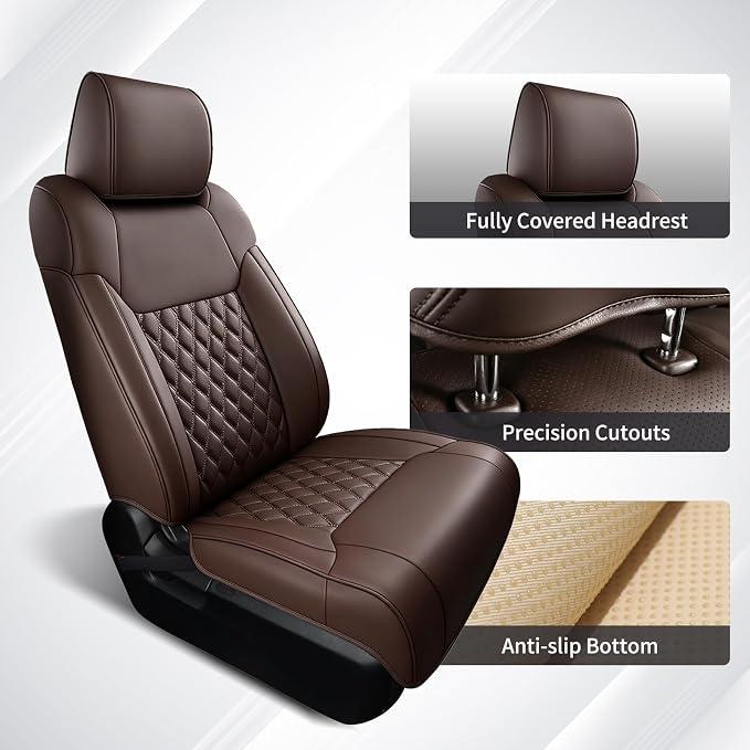Huidasource Tacoma Coffee Front Seat Covers Fit for 4th Gen Toyota Tacoma 2024-2026 All Cab SR, SR5, Limited, TRD Sport/Off-Road,Trailhunter Front Row, 360° Full-wrap Waterproof Leather Seat Cover - Image 3