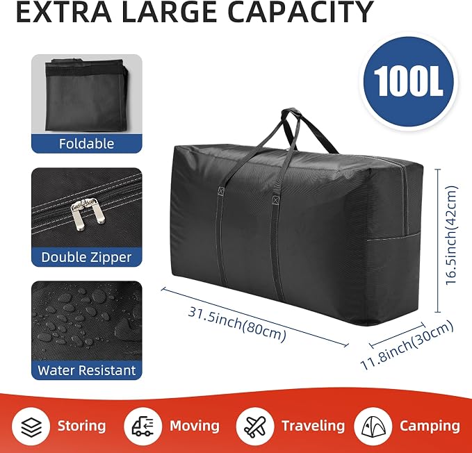 Extra Large travel duffel bag with Strong Handles, Waterproof duffel bag, Durable Zippers, Extra Large Storage Totes for Space Saving and Moving Supplies - Image 2