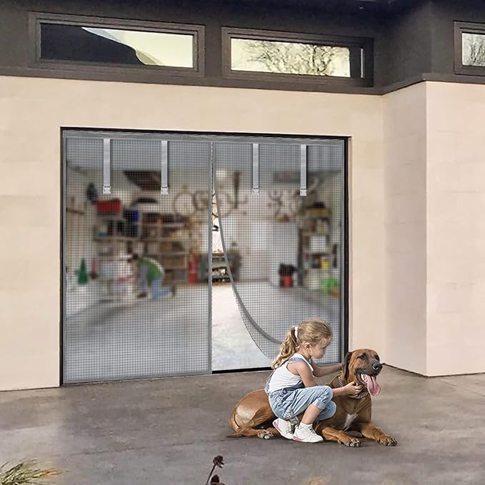 Garage Door Screen, Sunmoxia 9x7Ft Magnetic Heavy Duty Garage Door Curtain with 4 Strapping Tapes - Durable Breathable Anti-Tear Mesh Patio Porch Privacy Curtain (Silver) - Image 6