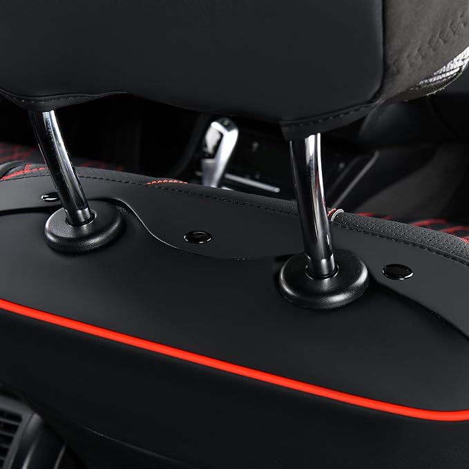 FLORICH Leather Car Seat Covers, Automotive Seat Cover 2 Pack Waterproof Seat Covers for Cars Driver Seat Cover Protectors Universal Fit for Most Cars SUV Trucks Vehicles, Black&Red Line - Image 8