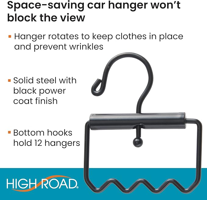 Heavy Duty Car Hanger for Clothes, Dry Cleaning and Garment Bags | High Road's Solid Steel Car Clothes Hanger Holds 12 Garments, Bottom Hooks Keep Hangers in Place, Easy Carry Handle - Image 3