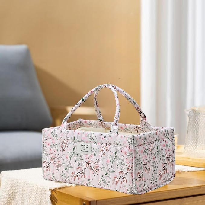 Diaper Caddy Organizer,Cute Floral Nursery Storage Basket,Soft Portable Changing Table Car Caddy Organizer Gift - Image 3