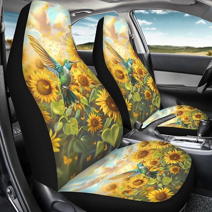 Hummingbird Sunflower Accessories 2 Pack Front Car Seat Covers, Automotive Interior Non-Slip Easy to Install Seat Cushion Protectors for Front Seats, Universal for Vehicles Trucks Vans SUV - Image 4