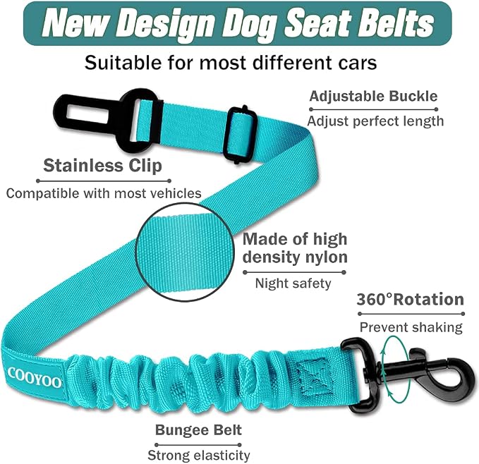 COOYOO Dog Seat Belt,Retractable Dog Car Harness Seat Belt for Car Adjustable Nylon Pet Safety Seat Belts Heavy Duty & Elastic Bungee Buffer - Image 3
