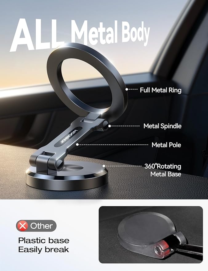 All-Metal MagSafe Car Mount, 360° Rotation Magnetic Car Holder, Space Gray | Strong Magnets Car Phone Holder for Car Dash, Car Accessories for Women Men, Car Mount for iPhone 17 Pro Max Air 16 15 14 13 - Image 3
