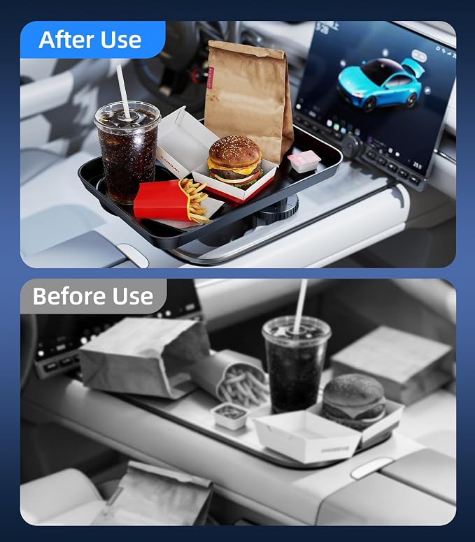 Tesla Model 3 Y ABS Car Cup Holder Tray Expander for Food Snack | Detachable 360 Rotating Car Food Tray Table for Eating Lunch Snack, Tesla Model 3 Y Accessories 2026 2025 2024 Car Essentials - Image 3