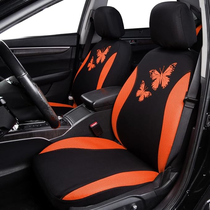 Flying Banner Butterfly car seat Covers ful Set Fashion Universal Lady Woman Female Rear Bench Split Colorized (Full Set, Orange) - Image 3