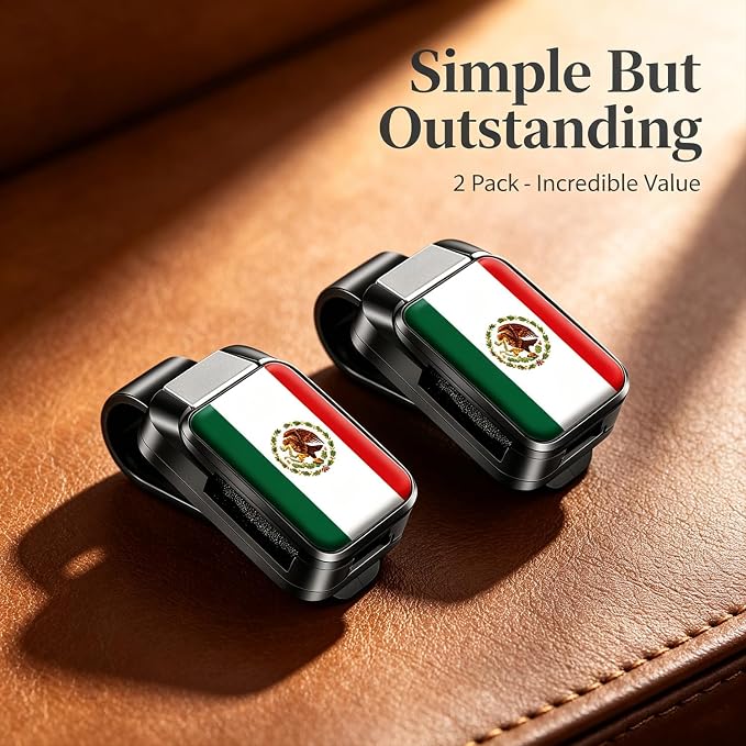 Dsycar 2 Pack Car Sunglasses Holder, Mexican Flag Car Visor Sunglasses Clip | One-Handed-Operation Easy Access Storage for Driving,Car Sun Visor Sunglasses Clip Anti-Scratch Car Sun Visor Accessories - Image 5