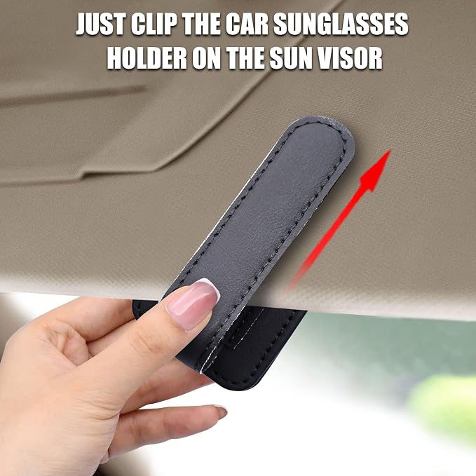 2 Pack Magnetic Leather Car Visor Sunglass Holder | Leather Glasses Eyeglass Hanger Clip for Car, Sunglass Clip Glasses Holder for Car Visor - Image 4