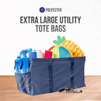 Extra Large Utility Tote Bag - Oversized Collapsible Reusable Wire Frame Rectangular Canvas Basket With Two Exterior Pockets For Beach, Pool, Laundry, Car Trunk, Storage - Navy Blue - Image 8