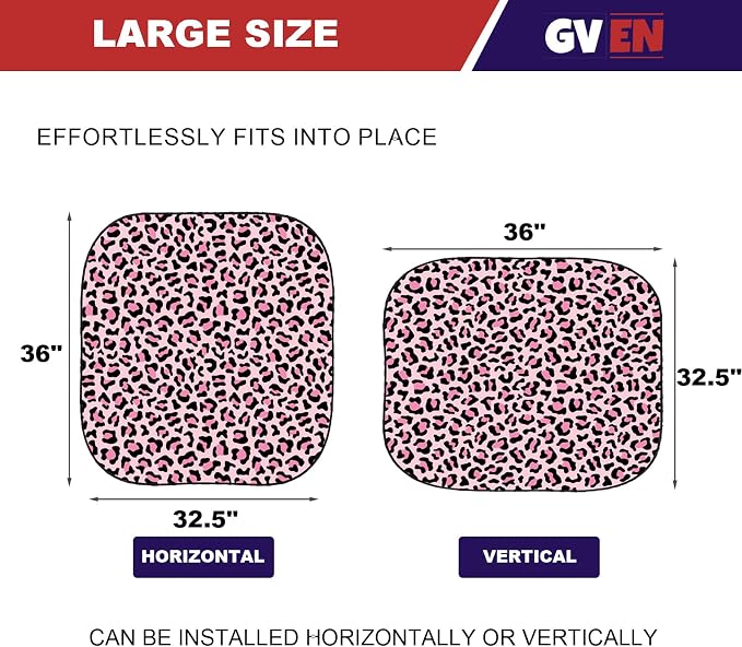 GVEN Windshield Sun Shade Car Sunshade Truck Accessories Large-Size Front Window Shades Windshield Cover Visor for Full-Size MPVs, Vans, Trucks, SUVs, Tesla (Pink Leopard, L) - Image 2