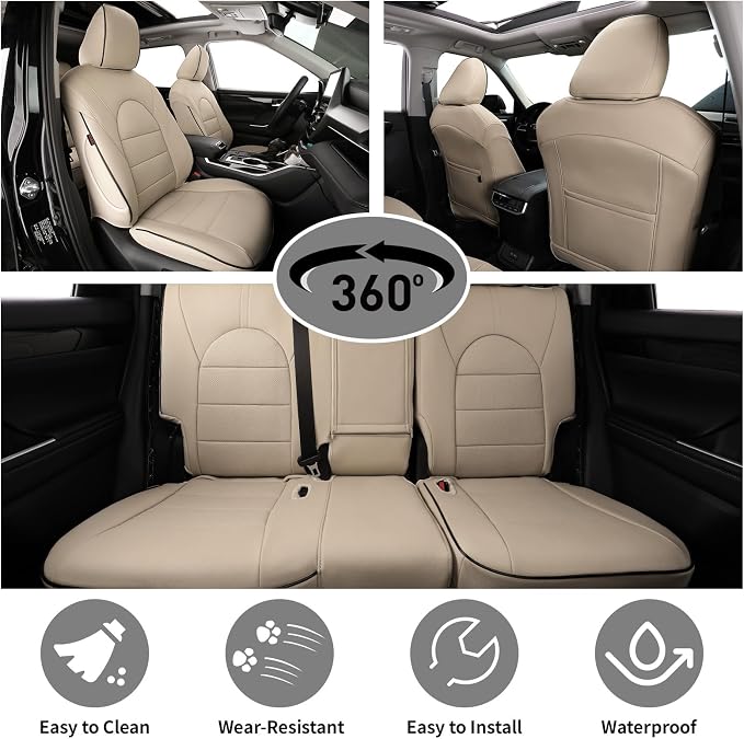 EKR Car Seat Covers for Toyota Camry 2025 2026 (Hybrid),Full Set | Custom Fit for Toyota Camry SE/LE 2025 2026 & Nightshade 2026,Easy-Wipe Protection-Faux Leather(Beige) - Image 3