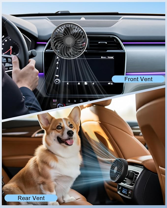 USB Car Vent Fan, 3-Speed Quiet Brushless Hook Mount Air Circulator | 5V 360°rotatable clip-on fans,mini soft airflow for driver, fits car/truck/SUV/Van/RV, plug in auto fan non-rechargeable - Image 8