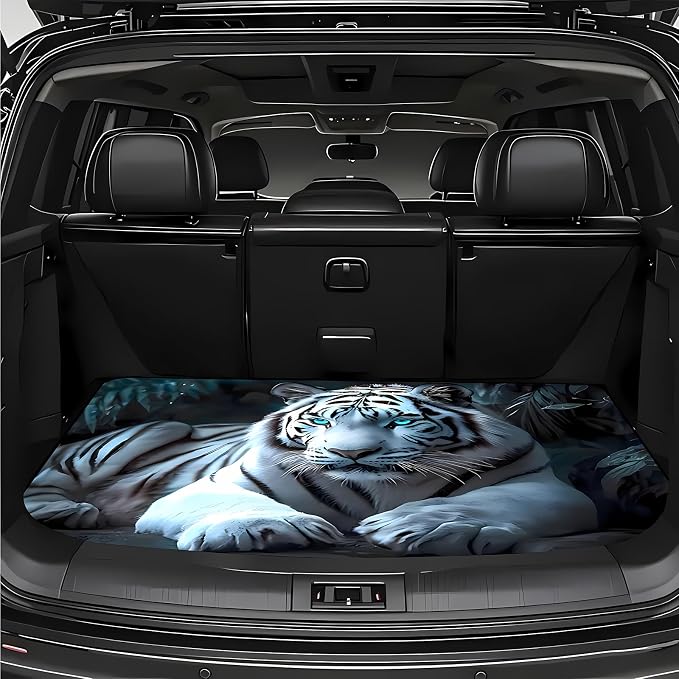 Universal Car Trunk Mat 29" x 39", White Tiger Pattern All Weather Trunk Protection Cargo Liner, Durable Cargo Mat Rear Trunk Liner, Stylish Vehicle Interior Accessories Suitable for Most Car Models - Image 5