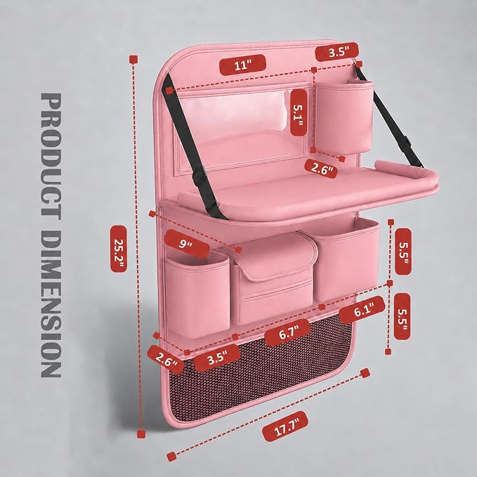2 Pack Leather Car Backseat Organizer with Foldable Table Tray, Universal Car Seat Back Protector Kick Mat with Touchscreen Tablet Holder, Storage Pockets, Cup Holders & Tissue Holder, Pink - Image 2