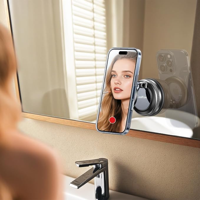 Coolpow【Newest Vacuum Magnetic Phone Holder for Car Phone Holder Mount【Movable Vacuum Suction】Magsafe Car Mount Cell Phone Holders for Your Car Accessories for Women Men for iPhone 17 16-Carbon Fiber - Image 10