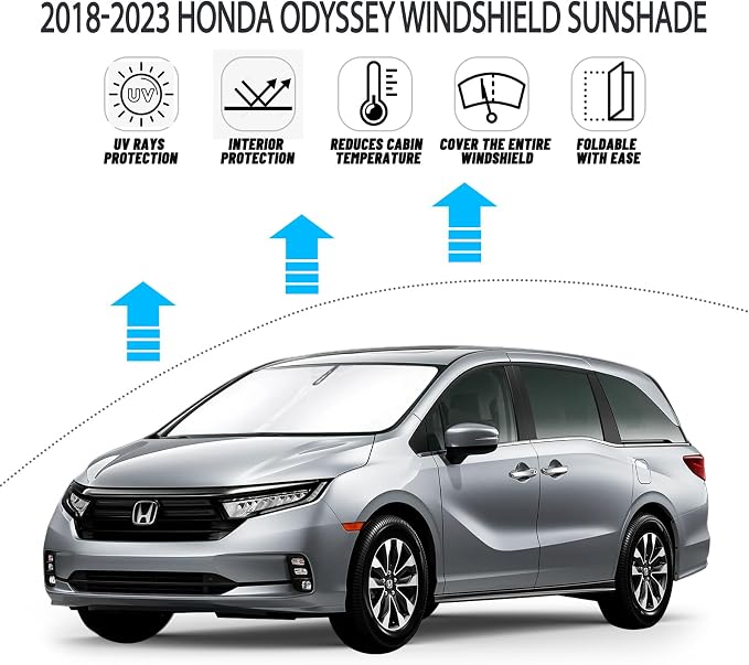 D-Lumina Windshield Sun Shade for 2018-2025 Honda Odyssey LX EX EX-L Touring Elite Minivan Accessories, Front Window Sunshade Sun Visor Protector Block UV Rays Heat, Foldable 2 Layers 210T Material - Image 2